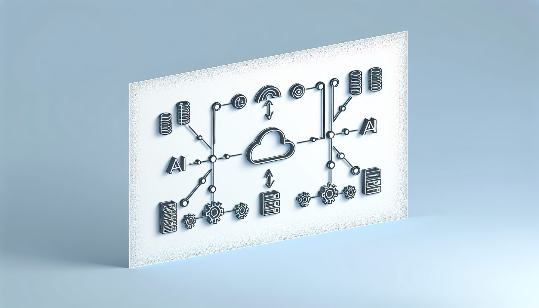 Minimalist vector illustration of API-driven AI agents in a structured SaaS architecture.